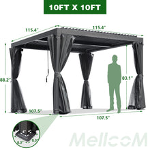 MELLCOM 10'×10' Outdoor Louvered Pergola with Adjustable Aluminum Rainproof Roof, Patio Hardtop Gazebo Sun Shade Shelter for Beach Deck Patio Garden Yard, Curtains and Netting Included