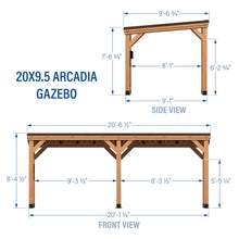 Backyard Discovery Arcadia 20 ft x 9.5 ft All Cedar Wooden Gazebo Pavillion, Hard Top Steel Slant Roof, Powerport; 3 USB and 3 AC Plugs, Roof Rated up to 100MPH Winds & 3,642 kg