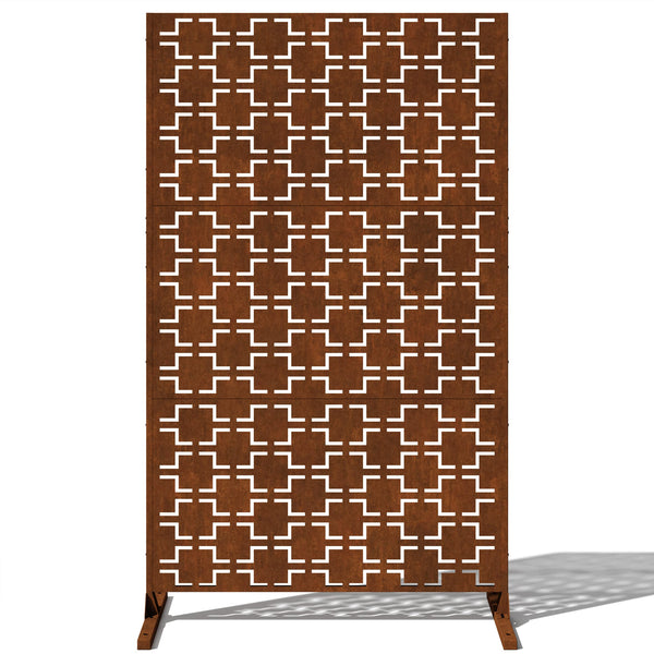 Veradek Corten Steel Outdoor Privacy Screen Series - Quadra Privacy Screen Set w/Stand (85% Privacy) | Made from Durable Materials; Easy Set-Up | Modern Décor for Patio Privacy, Room Divider, Fences