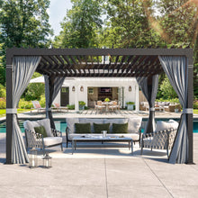 MELLCOM Louvered Pergola 10x10, Aluminum Pergola with Adjustable Louvered Roof, Outdoor Small Pergola with Waterproof Curtains and Nets, Gray